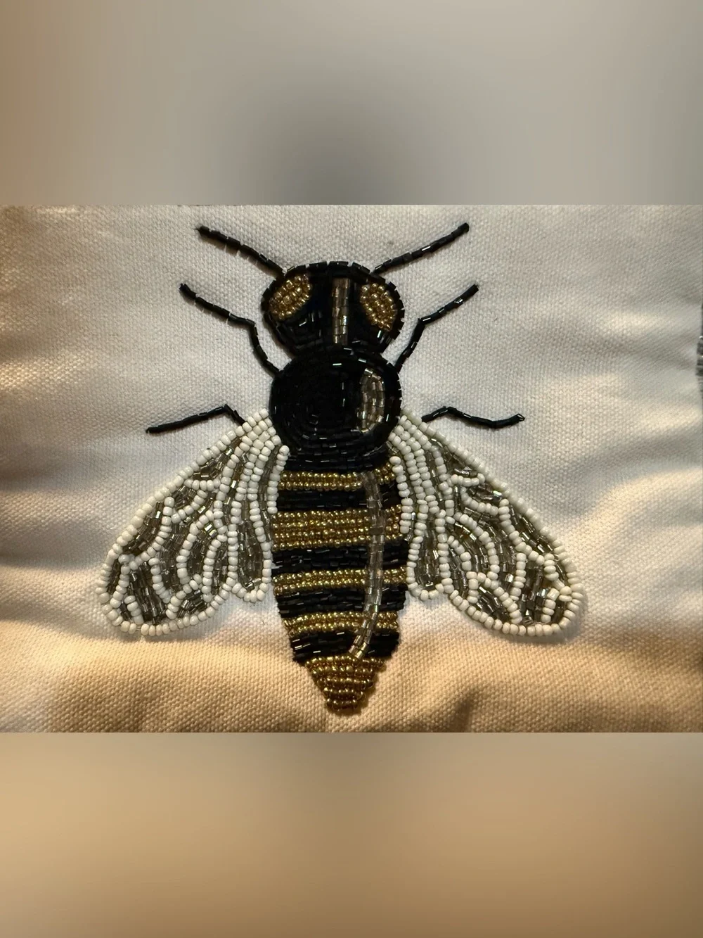 Beaded Bee Embellished Ivory Wristlet Clutch